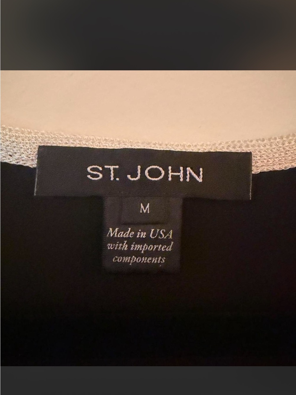 St. John Black Kaftan dress with Cream Neck Trim - Picture 3 of 3